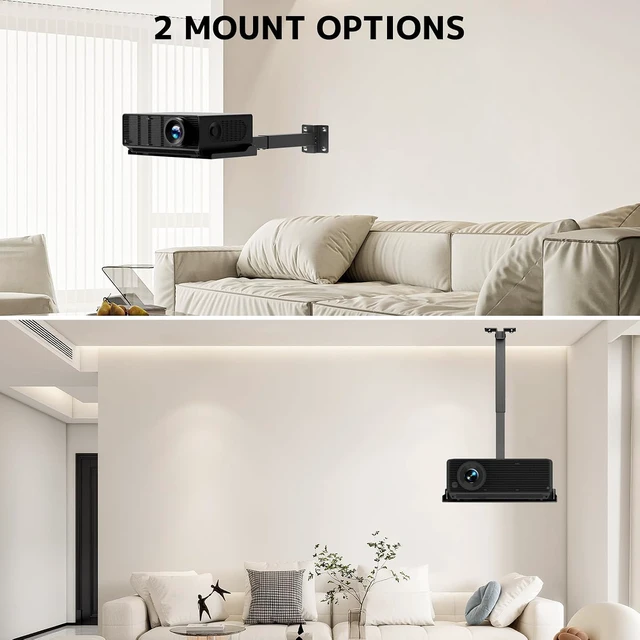 Alt view image 7 of 7 - Projector Ceiling Mount with Tray, Adjustable Universal Bracket, Black