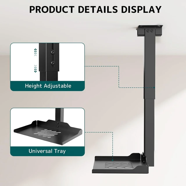 Alt view image 5 of 7 - Projector Ceiling Mount with Tray, Adjustable Universal Bracket, Black