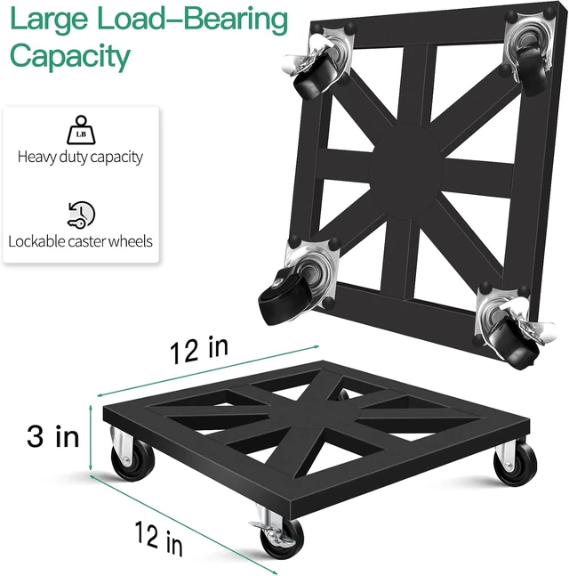 Alt view image 2 of 6 - Plant Caddy with Wheels, 12'' 2 Pack Metal Rolling Plant Stand Square