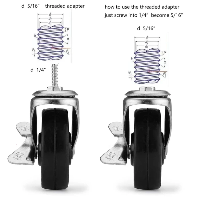 Alt view image 5 of 7 - 3-Inch Wire Shelf Wheels,Wheels,Casters for Wire Shelving Thread Casters with 1/4 5/16 3/8 m8 m10 Threaded Stem Included in One Set of Wheels,Universal for All Kind of Shelving Unit