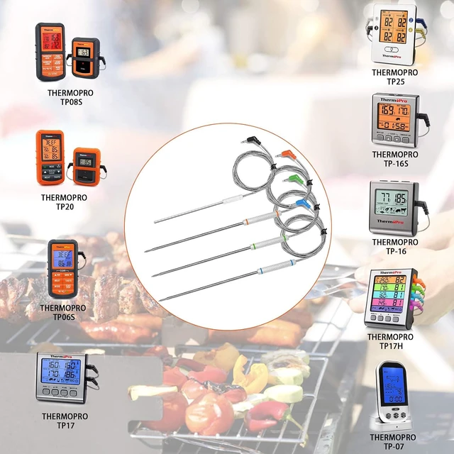 Alt view image 5 of 5 - 4-Pack Upgraded Replacement Probe Kit for Thermopro TP20 TP930 TP829 TP25 TP27 TP28,Ultra Accurate Fast Meat Temperature Ambient Probe for TP20 TP17 TP-27 TP17H TP930 TP829 TP826 TP28 with Probe Clip