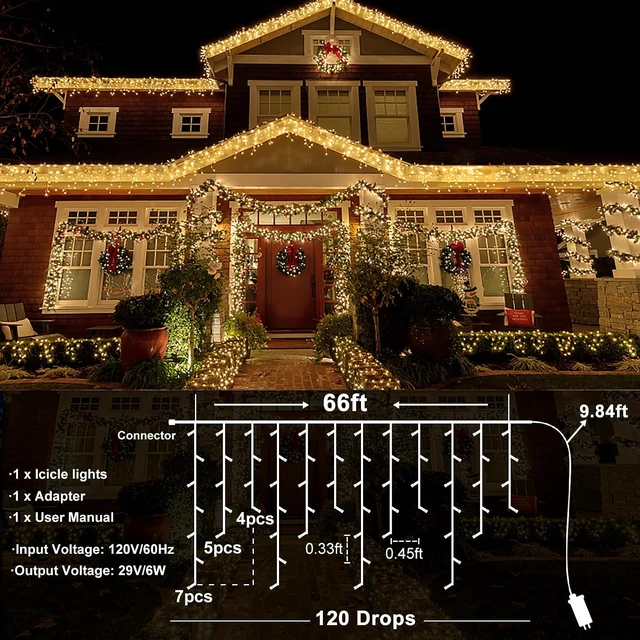 Alt view image 5 of 7 - Christmas Lights Outdoor, 66ft 640 LED Icicle Lights for Outside Warm White