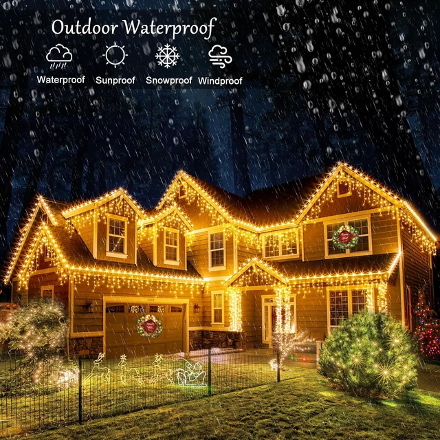 Alt view image 6 of 7 - Christmas Lights Outdoor, 66ft 640 LED Icicle Lights for Outside Warm White