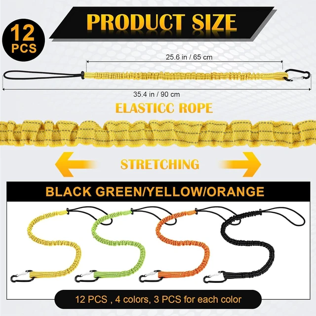 Alt view image 2 of 6 - 12 Pack Tool Lanyard with Single Metal Buckle and Adjustable Loop End, Standard Length, Maximum Weight Limit 8KG/ 17.6lb, with Aluminum Screw Lock, Retractable Shock Cord Stopper (Colorful)
