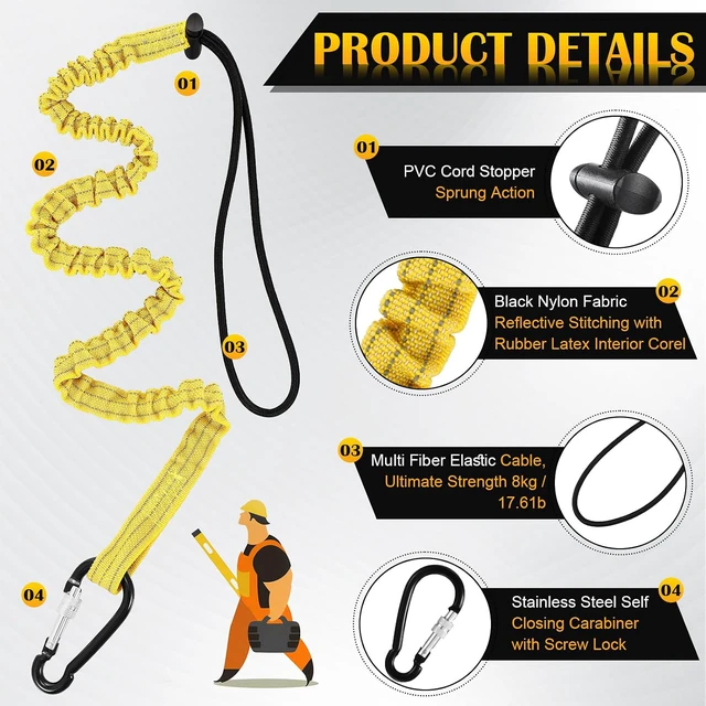 Alt view image 3 of 6 - 12 Pack Tool Lanyard with Single Metal Buckle and Adjustable Loop End, Standard Length, Maximum Weight Limit 8KG/ 17.6lb, with Aluminum Screw Lock, Retractable Shock Cord Stopper (Colorful)