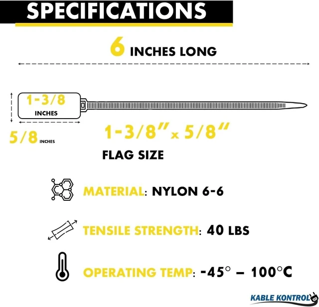 Alt view image 2 of 7 - Write-On Flag Identification Zip Ties 6 Inch 100 Pcs Yellow