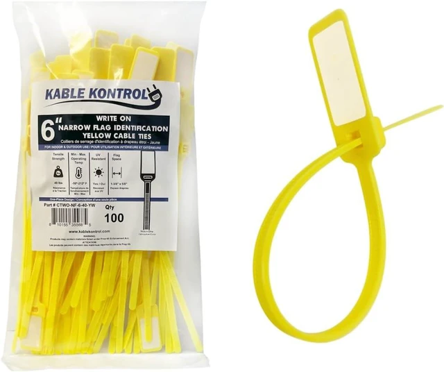 Main image of Write-On Flag Identification Zip Ties 6 Inch 100 Pcs Yellow