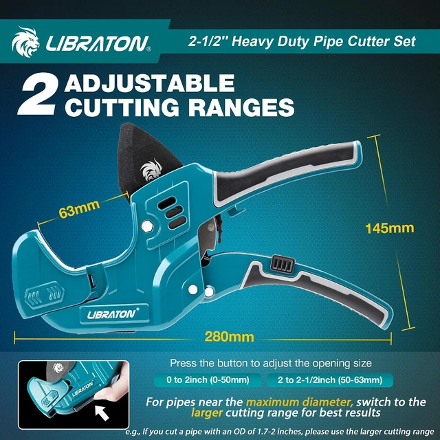 Alt view image 3 of 7 - 2-1/2" Ratchet PVC Pipe Cutter, 2 Adjustable Ranges PVC Cutter
