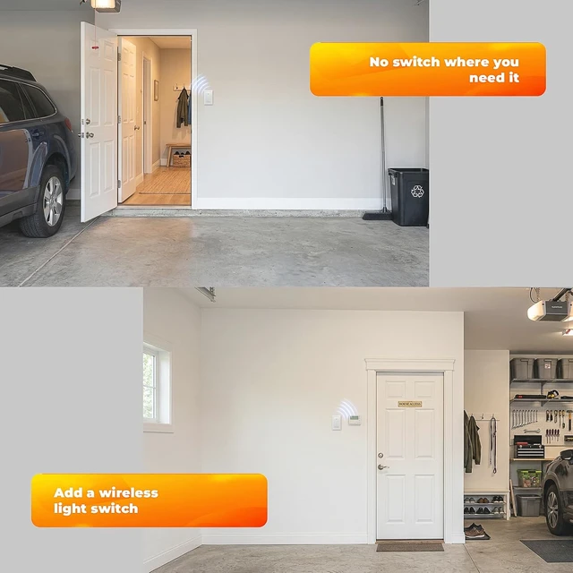 Alt view image 5 of 7 - Wireless Remote Light Switch Kit, 3 Switches + 1 Receiver, Battery-Free Wireless Wall Switch, No New in-Wall Wiring, No Wi-Fi, for Hallway, Garage, Basement