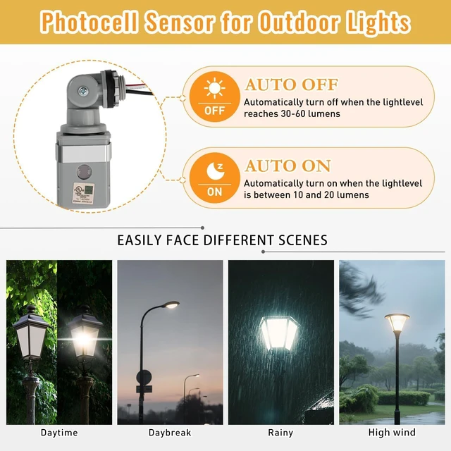 Alt view image 5 of 7 - 4 Pcs Photocell Sensor for Outdoor Lights, 120VAC Dusk to Dawn Photocell Switch, IP54 Waterproof for Yard, Parking Lot, Street