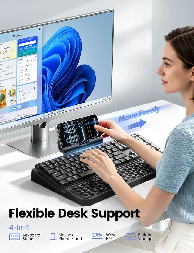 Alt view image 2 of 7 - 4-in-1 Keyboard Wrist Rest, Keyboard Stand Adjustable Phone Holder