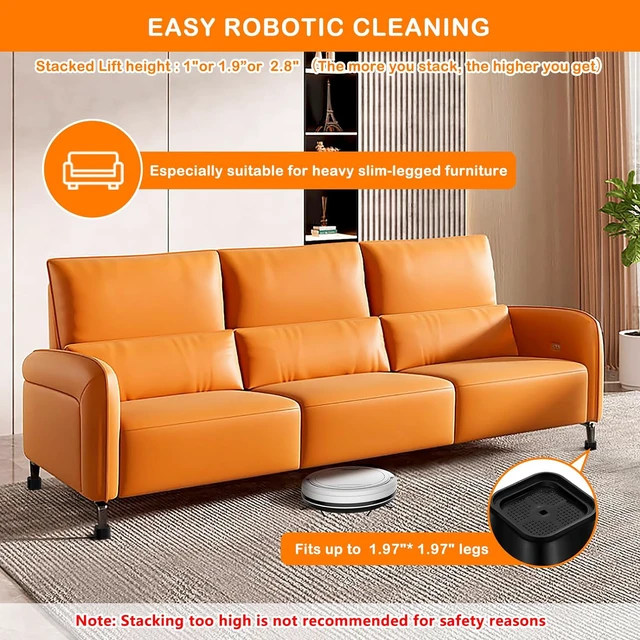 Alt view image 3 of 7 - Furniture Risers Adjustable Bed Risers Heavy Duty Lifts Height 4", Square Stackable Bed Risers 1, 2, 3 or 4 Inch for Desk Leg Table Couch Sofa Chair Bed Frame Legs Dorm, 1+1+1+1 Inch, Black, 8 Pack