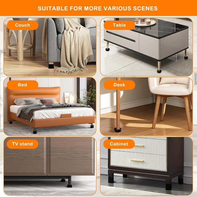 Alt view image 6 of 7 - Furniture Risers Adjustable Bed Risers Heavy Duty Lifts Height 4", Square Stackable Bed Risers 1, 2, 3 or 4 Inch for Desk Leg Table Couch Sofa Chair Bed Frame Legs Dorm, 1+1+1+1 Inch, Black, 8 Pack