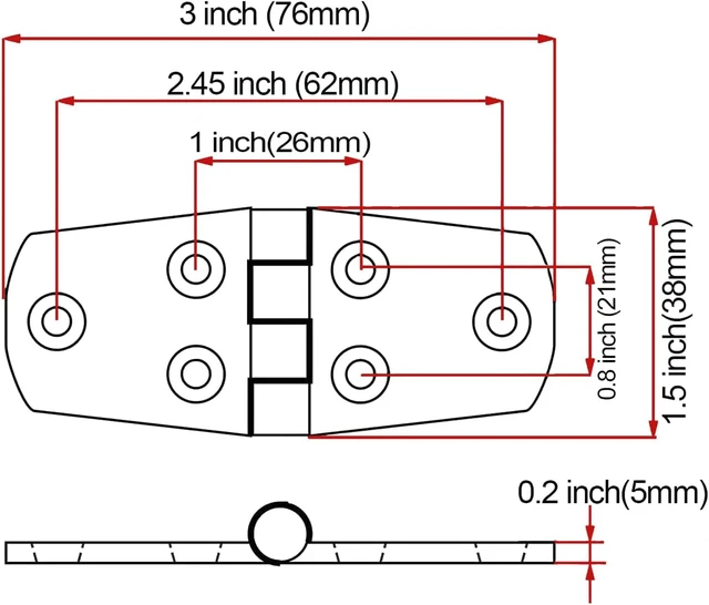 Alt view image 3 of 7 - 316 Stainless Steel Hinges Marine Grade 3" x 1.5" Heavy Duty Boat Hatch Hinge (76 mm X 38 mm) Casting Cabinet Door Hinge with Screws (6 Pack)