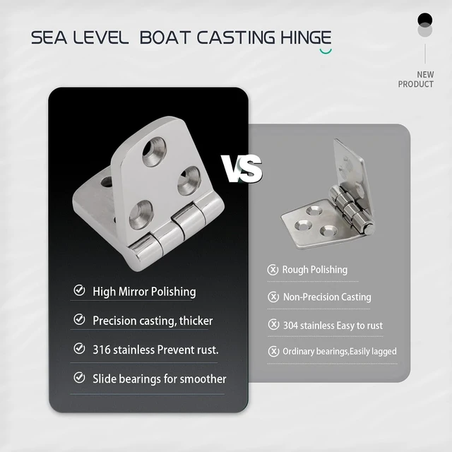 Alt view image 4 of 7 - 316 Stainless Steel Hinges Marine Grade 3" x 1.5" Heavy Duty Boat Hatch Hinge (76 mm X 38 mm) Casting Cabinet Door Hinge with Screws (6 Pack)