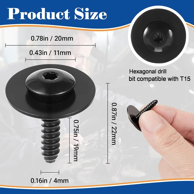 Alt view image 2 of 6 - 100 Pcs Fender Liner Screws Compatible with Gm 11548270