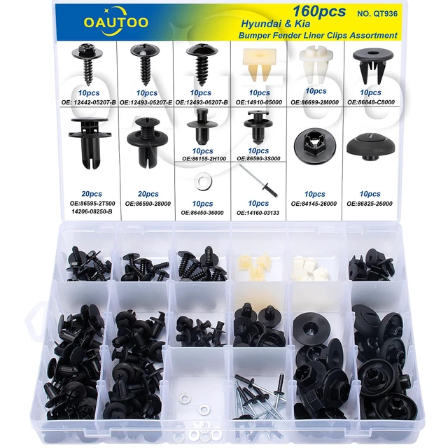 Alt view image 2 of 5 - 160pcs for Hyundai & Kia Bumper Engine Under Cover Fender Liner Rocker Molding Retainer Clips Assortment Screw with Nut Kit