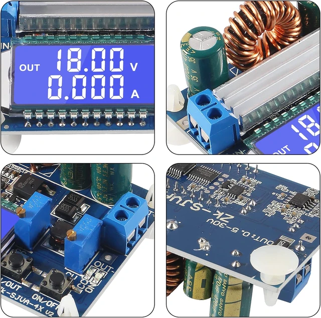 Alt view image 3 of 6 - 4Pcs DC-DC Buck Boost Converter Module 5.5-30V to 0.5-30V 4A 35W Adjustable Step Up Down Voltage Regulator LCD Digital Voltmeter Ammeter Adjustable Boost Drop Display Power Supply Module