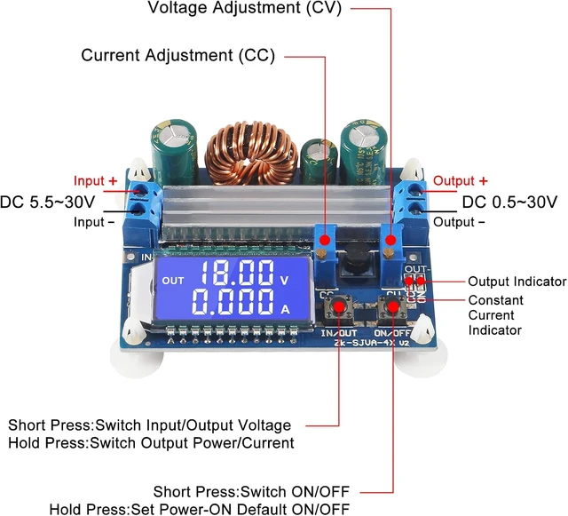 Alt view image 4 of 6 - 4Pcs DC-DC Buck Boost Converter Module 5.5-30V to 0.5-30V 4A 35W Adjustable Step Up Down Voltage Regulator LCD Digital Voltmeter Ammeter Adjustable Boost Drop Display Power Supply Module