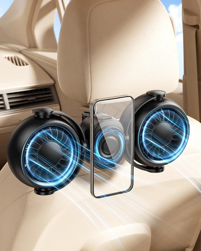 Main image of Dual Head Car Cooling Fans for Back Seat for Kids, 4000mAh Battery Powered Rechargeable Usb 5V/ 12V /24V Car Headrest Fan for Baby Rear Facing, Car Seat Cooler That Blow Cold Air for Vehicles