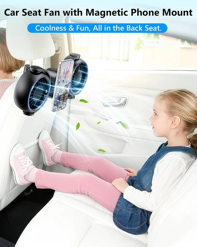 Alt view image 2 of 7 - Dual Head Car Cooling Fans for Back Seat for Kids, 4000mAh Battery Powered Rechargeable Usb 5V/ 12V /24V Car Headrest Fan for Baby Rear Facing, Car Seat Cooler That Blow Cold Air for Vehicles