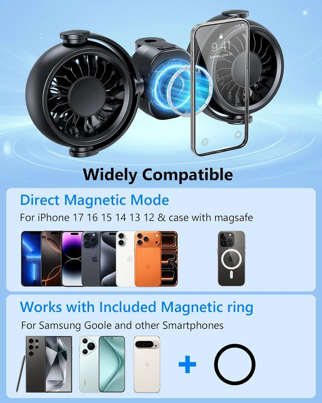 Alt view image 4 of 7 - Dual Head Car Cooling Fans for Back Seat for Kids, 4000mAh Battery Powered Rechargeable Usb 5V/ 12V /24V Car Headrest Fan for Baby Rear Facing, Car Seat Cooler That Blow Cold Air for Vehicles