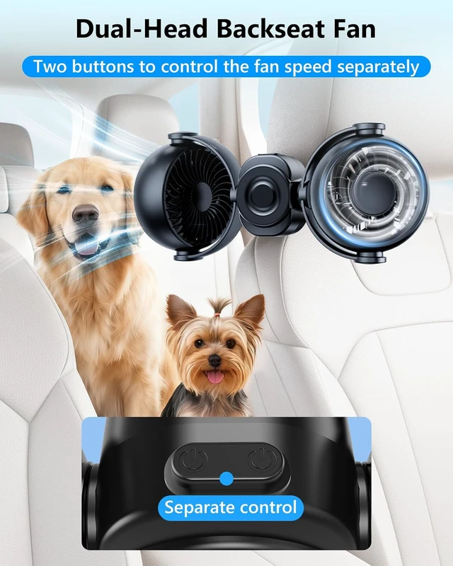 Alt view image 6 of 7 - Dual Head Car Cooling Fans for Back Seat for Kids, 4000mAh Battery Powered Rechargeable Usb 5V/ 12V /24V Car Headrest Fan for Baby Rear Facing, Car Seat Cooler That Blow Cold Air for Vehicles