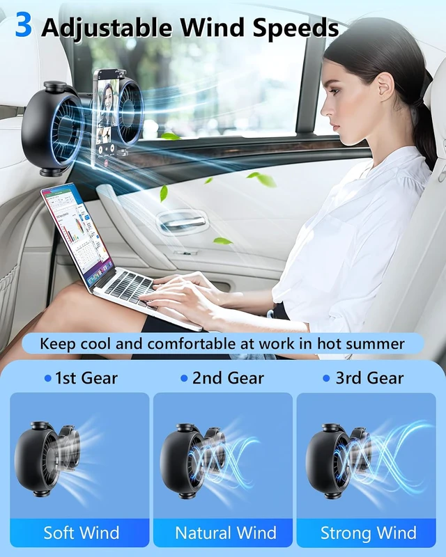 Alt view image 7 of 7 - Dual Head Car Cooling Fans for Back Seat for Kids, 4000mAh Battery Powered Rechargeable Usb 5V/ 12V /24V Car Headrest Fan for Baby Rear Facing, Car Seat Cooler That Blow Cold Air for Vehicles