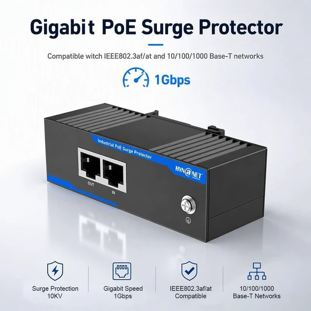 Main image of Gigabit PoE+ Ethernet Surge Protector 10KV Industrial Lightning Suppressor