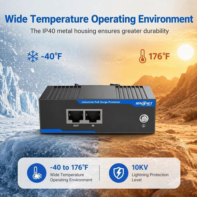 Alt view image 3 of 6 - Gigabit PoE+ Ethernet Surge Protector 10KV Industrial Lightning Suppressor
