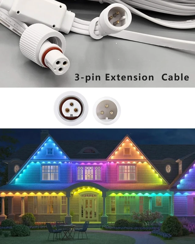 Alt view image 5 of 7 - 6.2Ft 2Pack Extension Cable for Go-vee Permanent Outdoor Lights Pro, Y-Shaped Cable Waterproof Extension Cord Compatible with Go-vee H706A H706B H706C