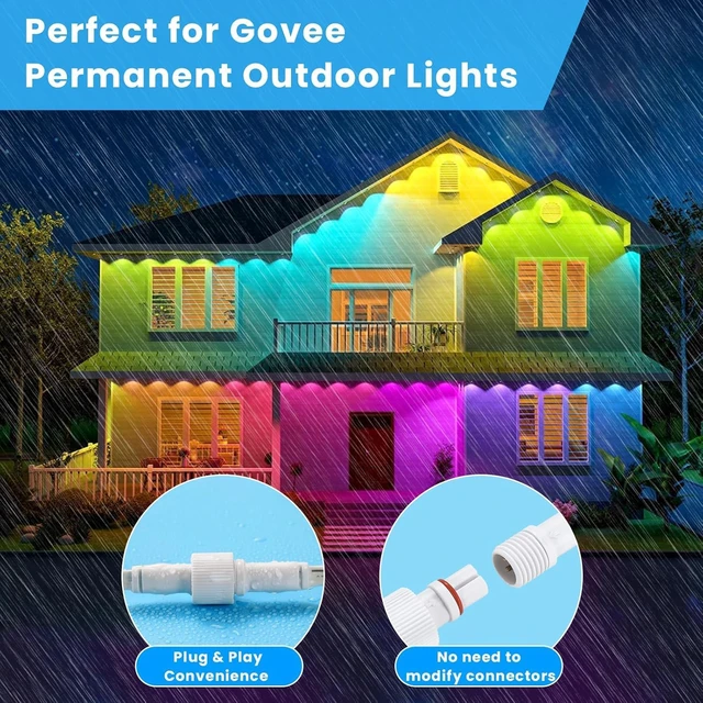 Alt view image 7 of 7 - 6.2Ft 2Pack Extension Cable for Go-vee Permanent Outdoor Lights Pro, Y-Shaped Cable Waterproof Extension Cord Compatible with Go-vee H706A H706B H706C