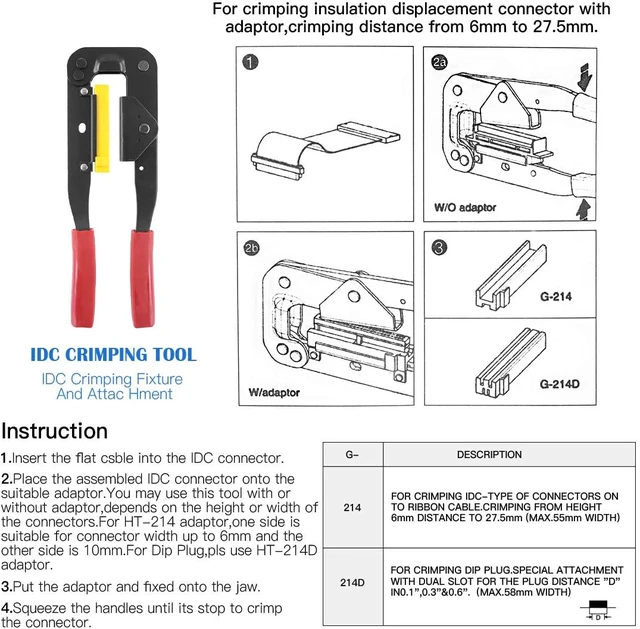 Alt view image 7 of 7 - Professional IDC Crimp Tool with 48Pcs 2.54mm Pitch Dual Rows IDC Sockets 10 16 20 26 Pin Female Header+ Wire Rainbow Color Flat Ribbon IDC Wire Cable