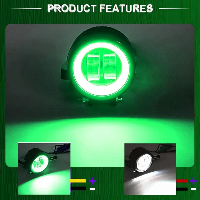 Alt view image 2 of 7 - Motorcycle Fog Lights with Switch,3inch Motorcycle Auxiliary Lights, Halo Round led Lights, Luces exploradoras para Moto Pair(White Beam with Green Ring)
