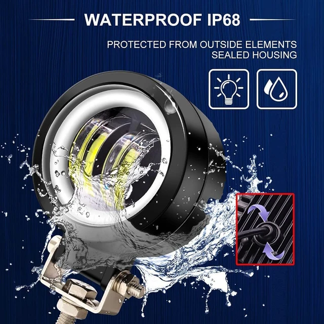 Alt view image 4 of 7 - Motorcycle Fog Lights with Switch,3inch Motorcycle Auxiliary Lights, Halo Round led Lights, Luces exploradoras para Moto Pair(White Beam with Green Ring)
