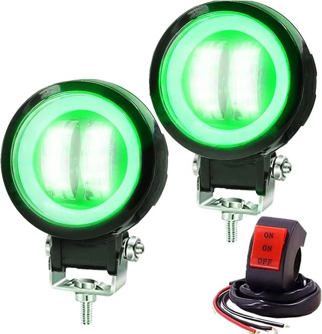 Alt view image 5 of 7 - Motorcycle Fog Lights with Switch,3inch Motorcycle Auxiliary Lights, Halo Round led Lights, Luces exploradoras para Moto Pair(White Beam with Green Ring)