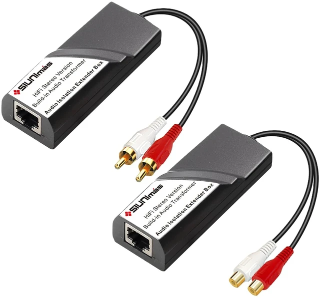 Main image of RJ45 to RCA Male-Female Audio Converter Extender Box Build-in Audio Isolators Connecting Over Cat5/Cat6 etc Quality Gold Coating Connectors to RJ45 Stereo Audio Converter