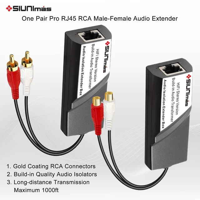 Alt view image 2 of 7 - RJ45 to RCA Male-Female Audio Converter Extender Box Build-in Audio Isolators Connecting Over Cat5/Cat6 etc Quality Gold Coating Connectors to RJ45 Stereo Audio Converter