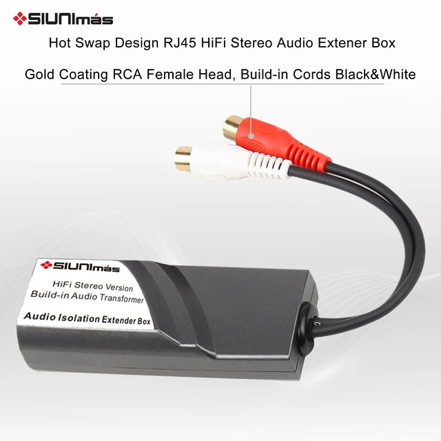 Alt view image 4 of 7 - RJ45 to RCA Male-Female Audio Converter Extender Box Build-in Audio Isolators Connecting Over Cat5/Cat6 etc Quality Gold Coating Connectors to RJ45 Stereo Audio Converter