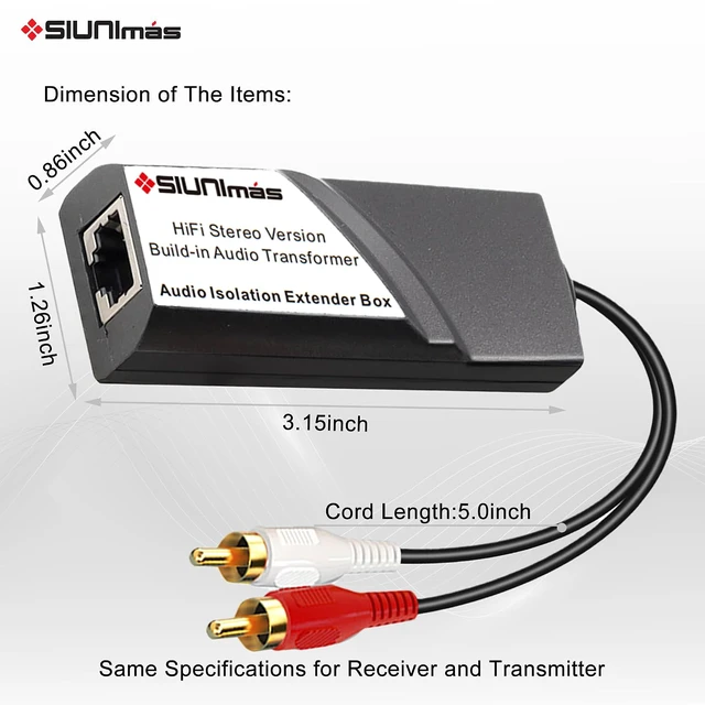 Alt view image 6 of 7 - RJ45 to RCA Male-Female Audio Converter Extender Box Build-in Audio Isolators Connecting Over Cat5/Cat6 etc Quality Gold Coating Connectors to RJ45 Stereo Audio Converter