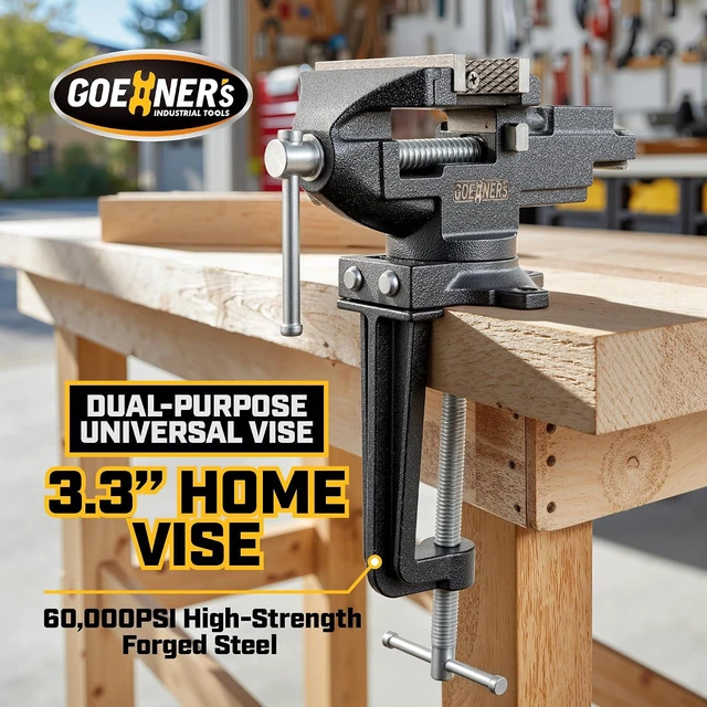 Alt view image 2 of 7 - 2-In-1 Table Vise 3.3" Bench Clamp, 360° Swivel Vise for Workbench