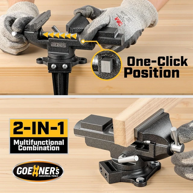 Alt view image 3 of 7 - 2-In-1 Table Vise 3.3" Bench Clamp, 360° Swivel Vise for Workbench