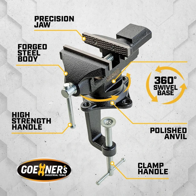 Alt view image 5 of 7 - 2-In-1 Table Vise 3.3" Bench Clamp, 360° Swivel Vise for Workbench