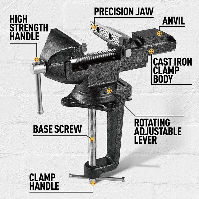 Alt view image 7 of 7 - 2-In-1 Table Vise 3.3" Bench Clamp, 360° Swivel Vise for Workbench