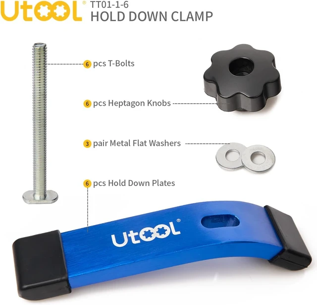 Alt view image 2 of 4 - 6 Pack T-Track Hold Down Clamps Kit, 6-1/3" L x 1-1/5" Width, Blue