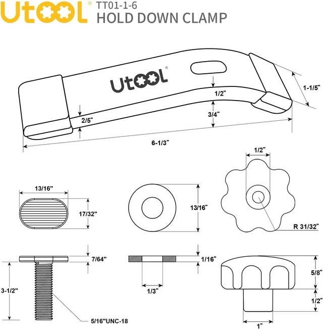 Alt view image 3 of 4 - 6 Pack T-Track Hold Down Clamps Kit, 6-1/3" L x 1-1/5" Width, Blue