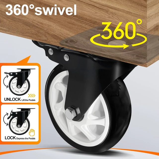 Alt view image 5 of 7 - 5" Heavy Duty Caster Wheel with Brake, Swivel Casters Set of 4