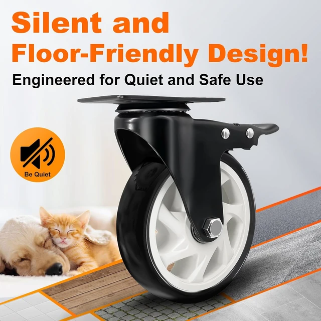 Alt view image 6 of 7 - 5" Heavy Duty Caster Wheel with Brake, Swivel Casters Set of 4