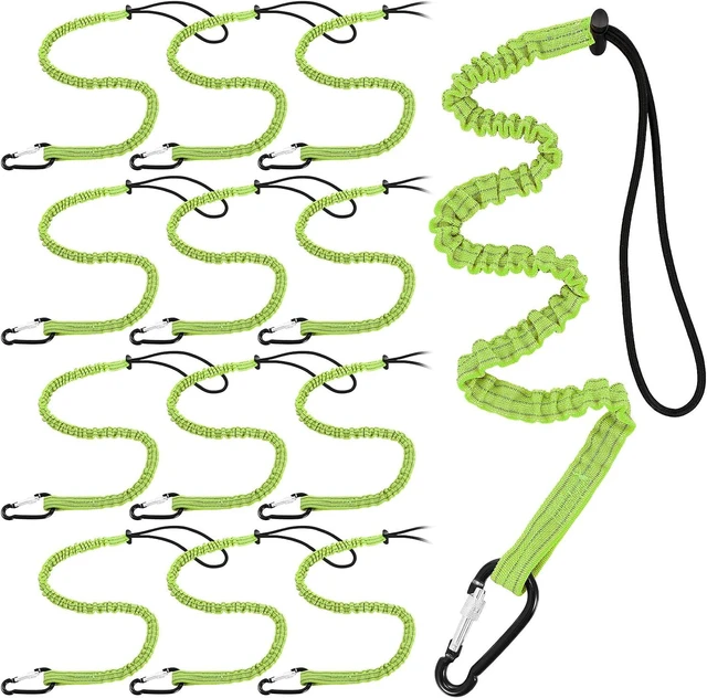 Main image of 12 Pack Tool Lanyard with Single Metal Buckle and Adjustable Loop End, Standard Length, Maximum Weight Limit 8KG/ 17.6lb, with Aluminum Screw Lock, Retractable Shock Cord Stopper (Green)