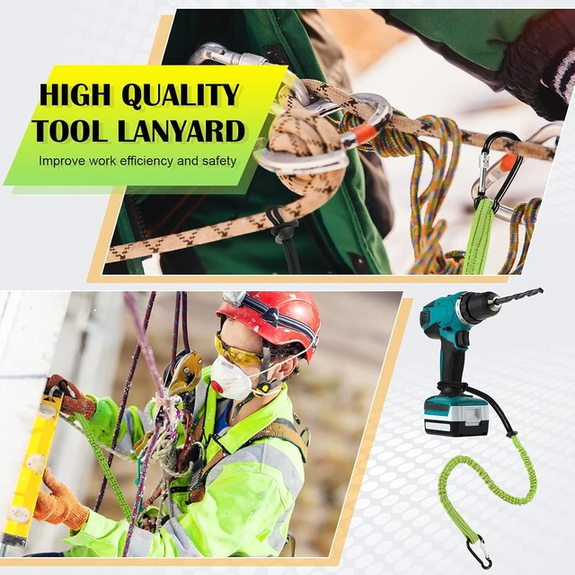 Alt view image 4 of 6 - 12 Pack Tool Lanyard with Single Metal Buckle and Adjustable Loop End, Standard Length, Maximum Weight Limit 8KG/ 17.6lb, with Aluminum Screw Lock, Retractable Shock Cord Stopper (Green)